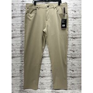 FOURLAPS Traverse Pants Athletic Fit Men's 38x32 Khaki Stretch Golf Zip Pocket